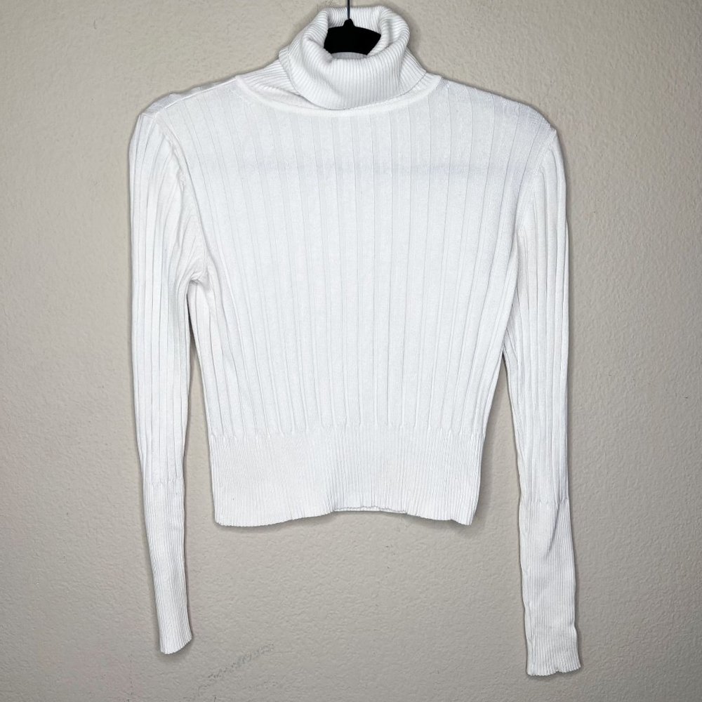 Zara Women's White Knit Turtleneck Posh Long Sleeve Shirt Size S
